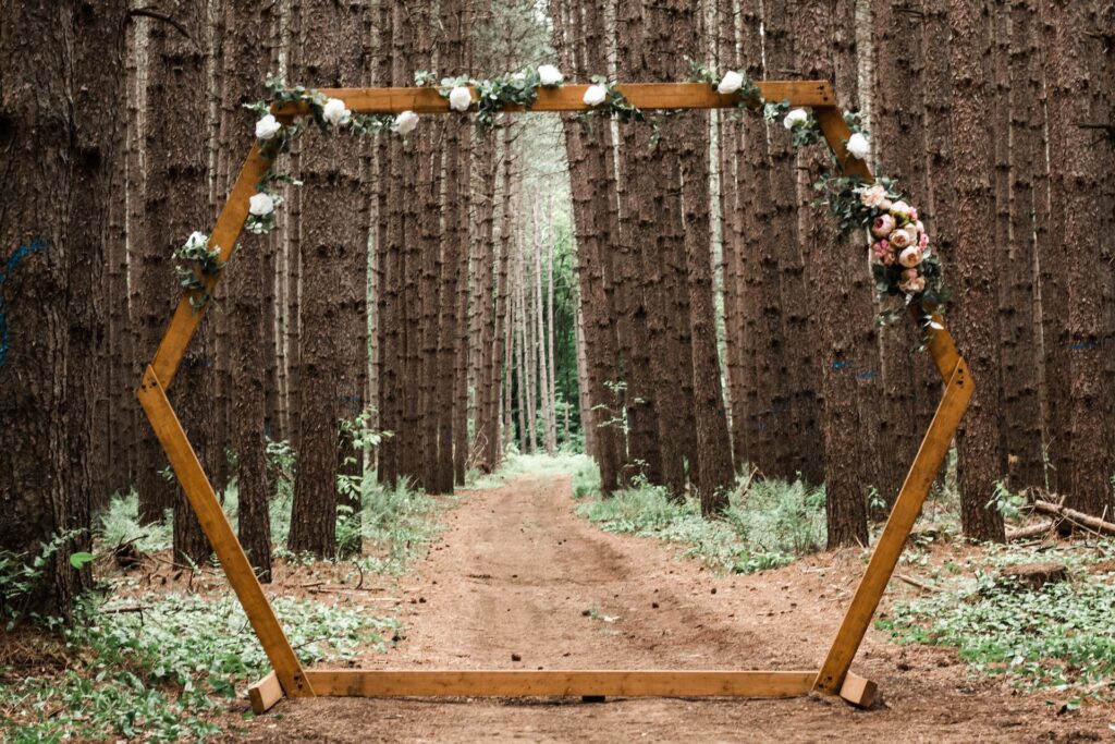 Forest wedding photo booth backdrop